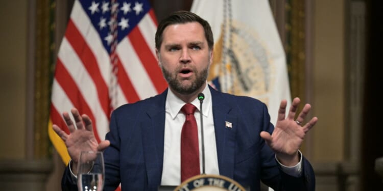 Vice President JD Vance speaks at a Fraud Task Force meeting in the Indian Treaty Room at the White House in Washington, DC on March 27, 2026.