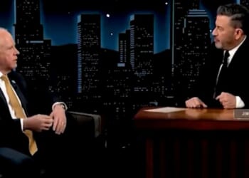 Late-night host Jimmy Kimmel , right, conducted a softball interview with disgraced Minnesota Gov. Tim Walz.