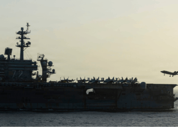 The USS Abraham Lincoln conducts U.S. blockade operations in the Arabian Sea, April 16, 2026. (Photo via Navy/U.S. Department of War)
