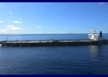 Screen capture of video footage shared by the Department of War of the seizure of Majestic X on Thursday, April 23, 2026. (via: Department of War; X)