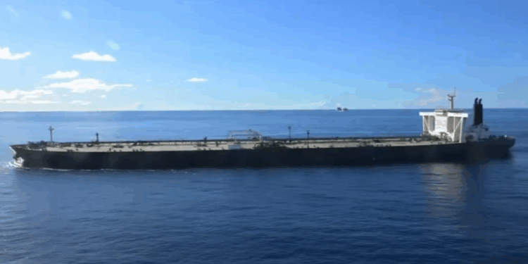 Screen capture of video footage shared by the Department of War of the seizure of Majestic X on Thursday, April 23, 2026. (via: Department of War; X)