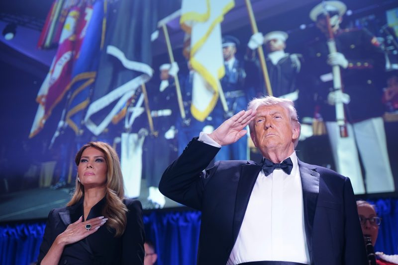 WASHINGTON, DC - APRIL 25: First Lady Melania Trump and U.S. President Donald Trump attend of the annual White House Correspondents Association Dinner April 25, 2026 in Washington, DC. The president is making his first appearance at the event which he has shunned in the past. (Photo by Nathan Howard/Getty Images)