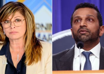FBI Director Kash Patel, right, revealed the news to Fox News' Maria Bartiromo.