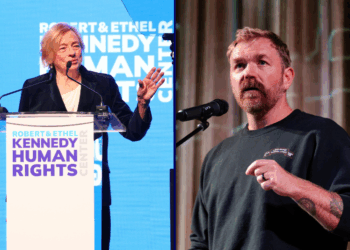 (L) Janet Mills speaks onstage during the Robert F. Kennedy Human Rights